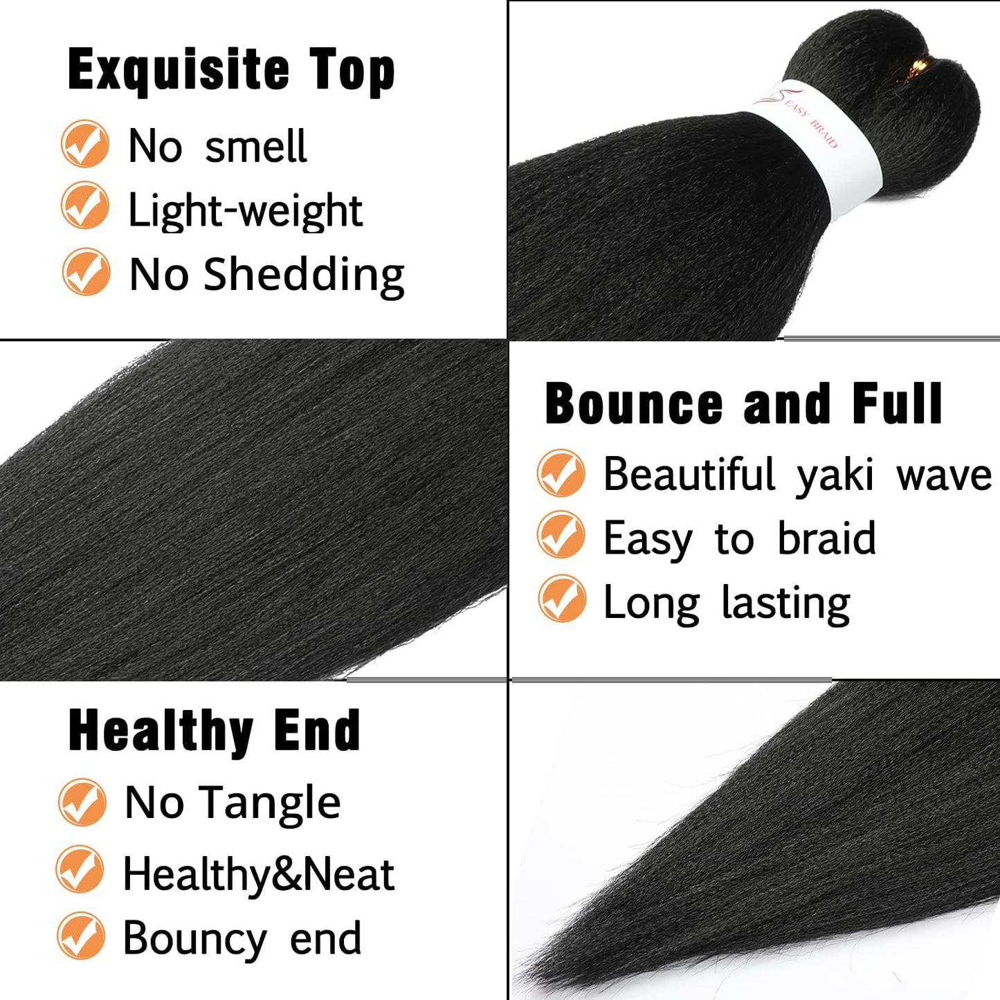 Ubeleco Braiding Hair Pre Stretched 48 Inch 8 Packs Professional Synthetic Hot Water Setting, Soft Yaki Texture, No Itch Black (48in,1B)