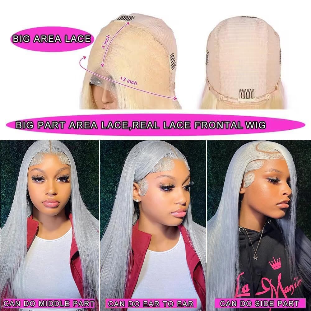 30 Inch Straight Grey Lace Front Wigs Human Hair 13x4 Silver Grey HD Lace Front Wig Human Hair Wear and Go Glueless Gray Wigs Pre Plucked with Baby Hair Grey Hd Lace Frontal Wig For Black Women