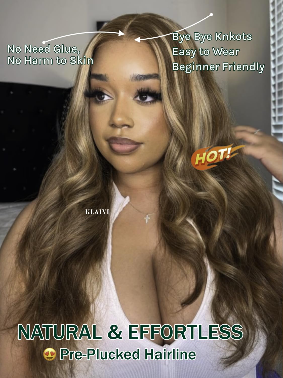 KLAIYI Wear And Go Glueless Wig Bye Bye Knots 13x4 Precut Lace Front Wigs Human Hair Ombre Highlight Blonde Body Wave Wig Pre Bleached Pre Everything Pre Plucked with Baby Hair 3S Ready to Wear 26Inch