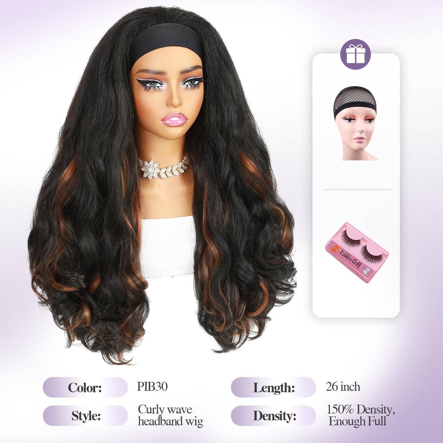 Quantum Love Yaki Curly Headband Wigs for Black Women Kinky Straight Ombre Brown Headband Curly Ends Synthetic Wear and Go Glueless half Wig with Headbands Attached