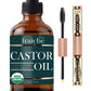 Live Fraiche Organic Castor Oil (4oz) + Filled Mascara Tube, 100% USDA Pure, Cold Pressed, Hexane Free Lash Serum Hair Growth Oil for Eyelashes, Eyebrows, Hair - Brow and Hair Treatment Oil