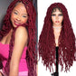 ANNISOUL Burgundy Full Lace Faux Locs Braided Wig Curly Hair Hand-braided Synthetic Crochet Braids with Baby Hair 32Inch Full Double Lace Synthetic Curly Crochet Locs Twist Wigs for Black Women