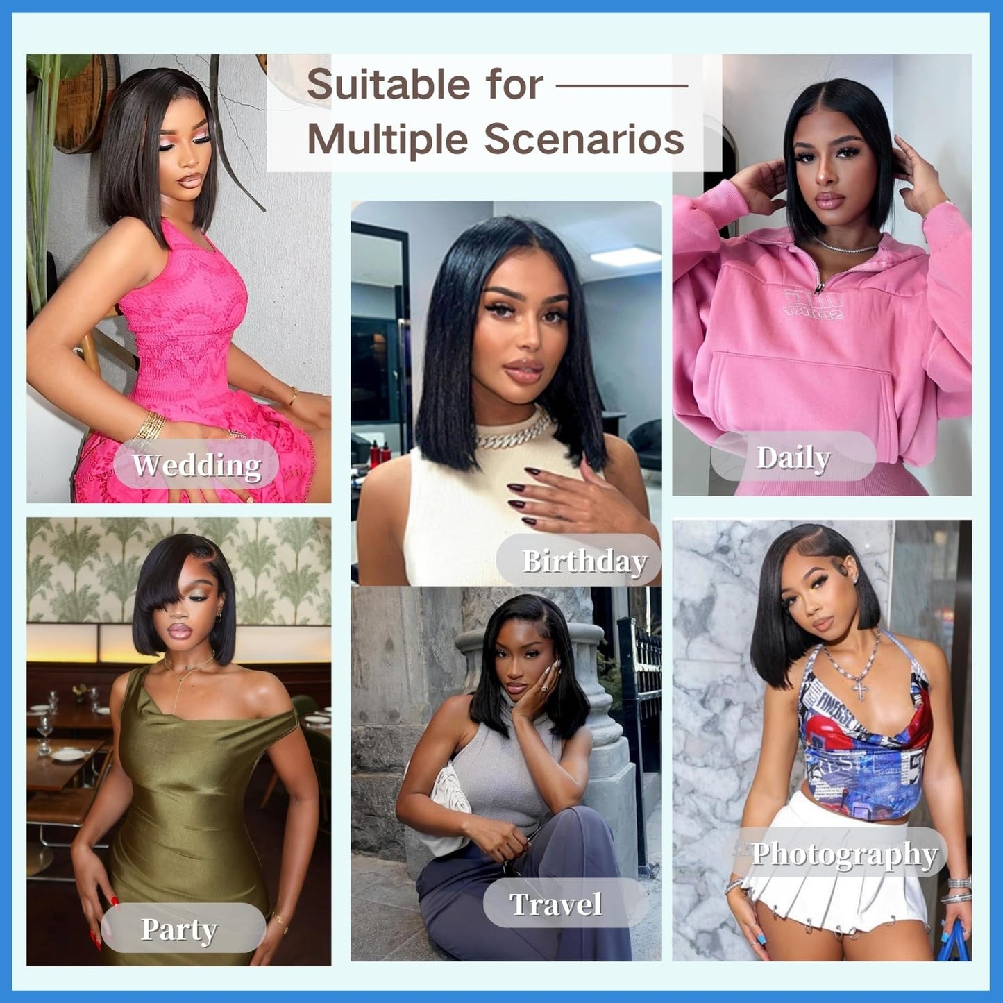 YFOXI Wear and Go Glueless Wigs Human Hair Pre Cut Bob Wig Human Hair Glueless Lace Front Wigs Pre Plucked 4x4 HD Lace Closure Wigs For Black Women With Natural Hairline(8 Inch)