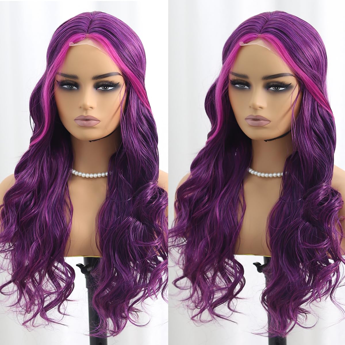 SISIFIRE Ombre Highlight Wavy Wigs for Women 24 Inch Middle Part Curly Wavy Wig Natural Looking Synthetic Heat Resistant Fiber Wigs for Cosplay Halloween Christmas Wigs