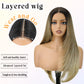 NOSTALGIA Ombre Blonde Wear and Go Glueless Wigs Pre Plucked Pre Cut for Beginners Synthetic Lace Front Wigs With Bangs Blonde Long Layered Straight Wigs