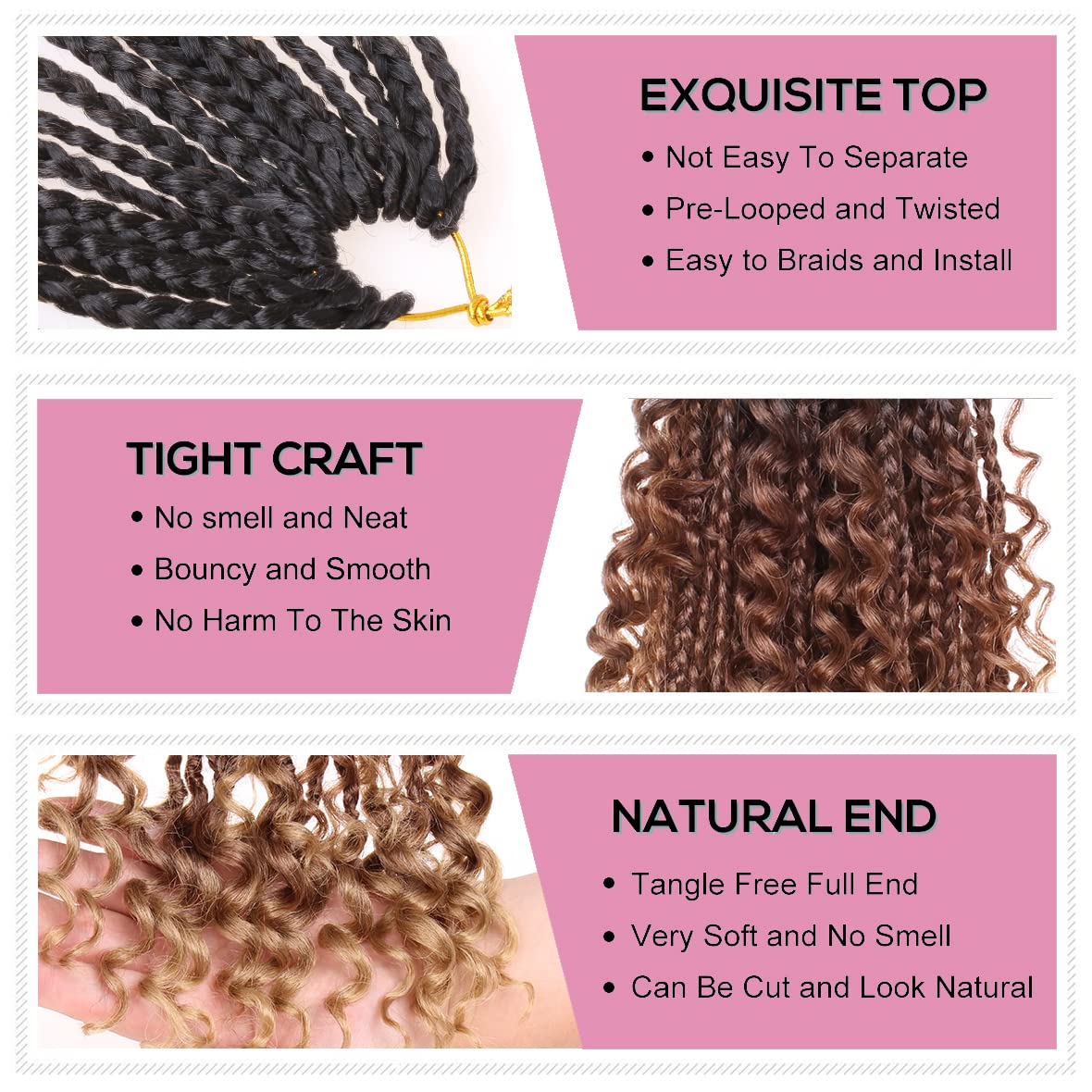 COOKOO 14 Inch 8 Packs Goddess Box Braids Crochet Hair for Women Synthetic Bohomian Hippie Box Braids Crochet Hair Pre Looped With Curly Ends Braiding Hair Extension 53#