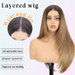 NOSTALGIA Brown and Blonde Highlight Straight Lace Front Wig Pre Cut Glueless Synthetic Layered Wig 24 Inch Middle Part Closure Wig For Women Upgraded with Premium Fiber