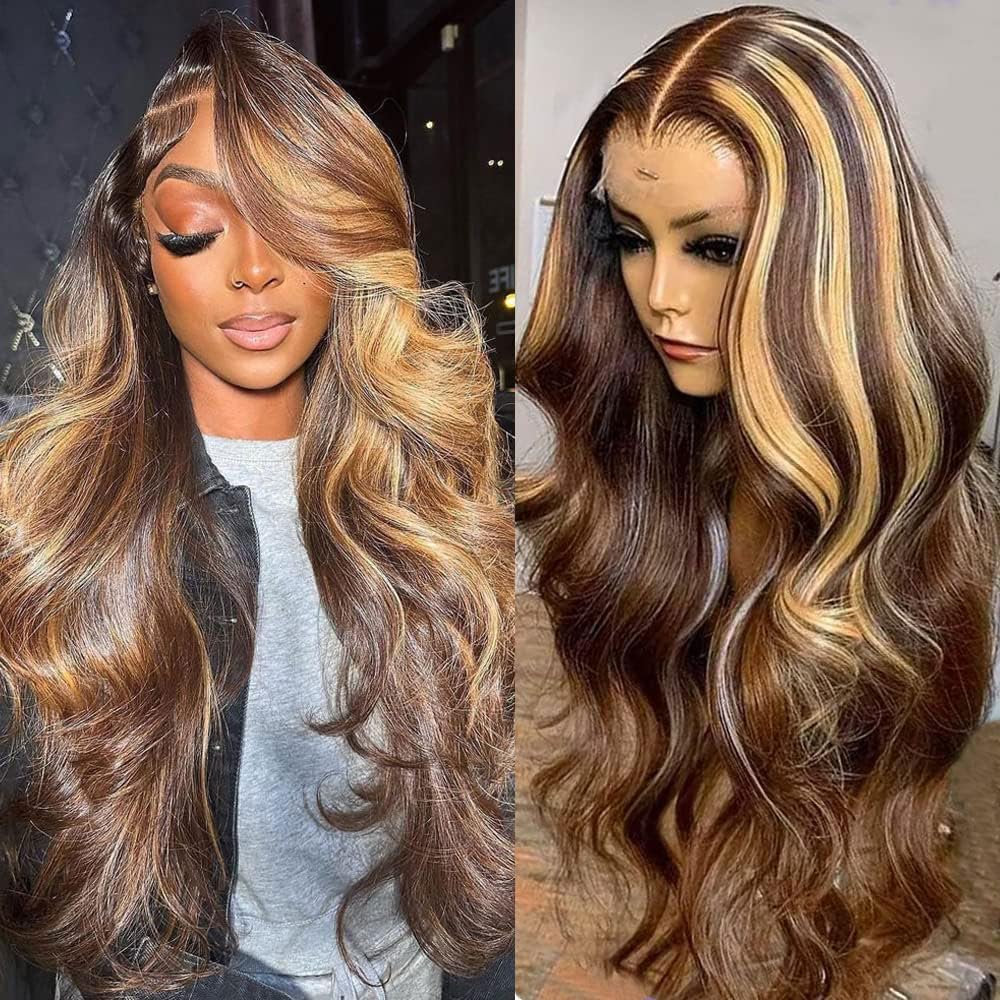 Loyom Honey Blonde 180% Density Human Hair Wig, 28 Inch, 13x4 HD Lace Front, Body Wave, Unprocessed Grade 10A, Glueless, Natural Look, Adjustable Straps, Women