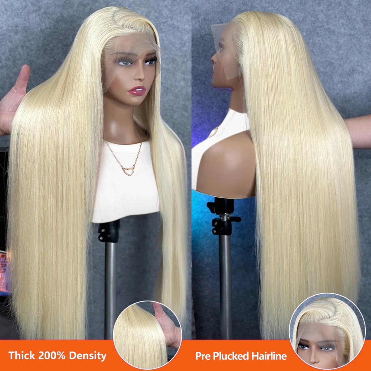 DJFG 40 Inch 613 Lace Front Wig Human Hair Blonde Wig Human Hair 200 Density 613 13x6 Lace Front Wig Human Hair Pre Plucked HD Lace Frontal Wig Straight Glueless