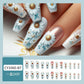 Spring Flower Press on Nails Long Coffin Fake Nails with Daisy Designs Spring Summer Glue on Nails Glossy Flower Acrylic Nails Full Cover False Nails with Glue Reusable Stick on Nails for Women 24PCS