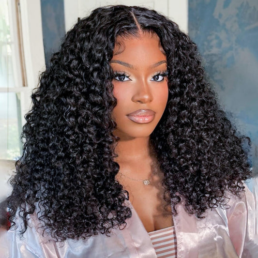 Hihmarm Deep Wave Bob Wig Human Hair 13x6 HD Lace Front Wigs Human Hair Pre Plucked Glueless Wig Frontal Curly Bob Wigs for Black Women 180 Density Wet and Wavy Natural Color 18 Inch