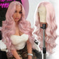 SAPPHIREWIGS 13×4 Pink Synthetic Lace Front Wig Glueless Light Pink Long Body Wave Wigs Heat Resistant Fiber Pre-Plucked Wigs for Women Daily Party Cosplay Wear 26inch