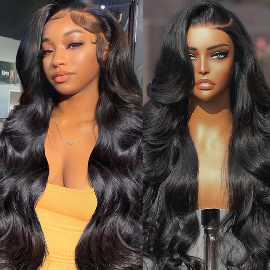 PYY 13x4 HD Lace Front Wig Human Hair, Body Wave Wig with Pre-Plucked Natural Hairline, 250 Density, Raw Human Hair Soft, Full, Glueless Wig for Women, 30 Inch Natural Color