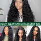 KLAIYI Bye Bye Knots Glueless Wig Pre Cut Water Wave HD Lace Front Wigs Human Hair Pre Bleached Pre Plucked Ready to Go Wigs for Women 30S Easy to Wear Put On and Go Curly Wig Beginner Friendly 26inch