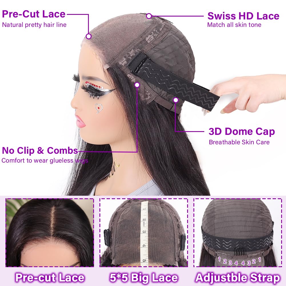 UCUVIC Bob Wig Human Hair Glueless Pre Plucked Pre Cut 200% Density 5x5 Hd Lace Front Closure Short Wig Human Hair Wear And Go Glueless Straight Bob Wigs For Black Women No Glue 16 Inch