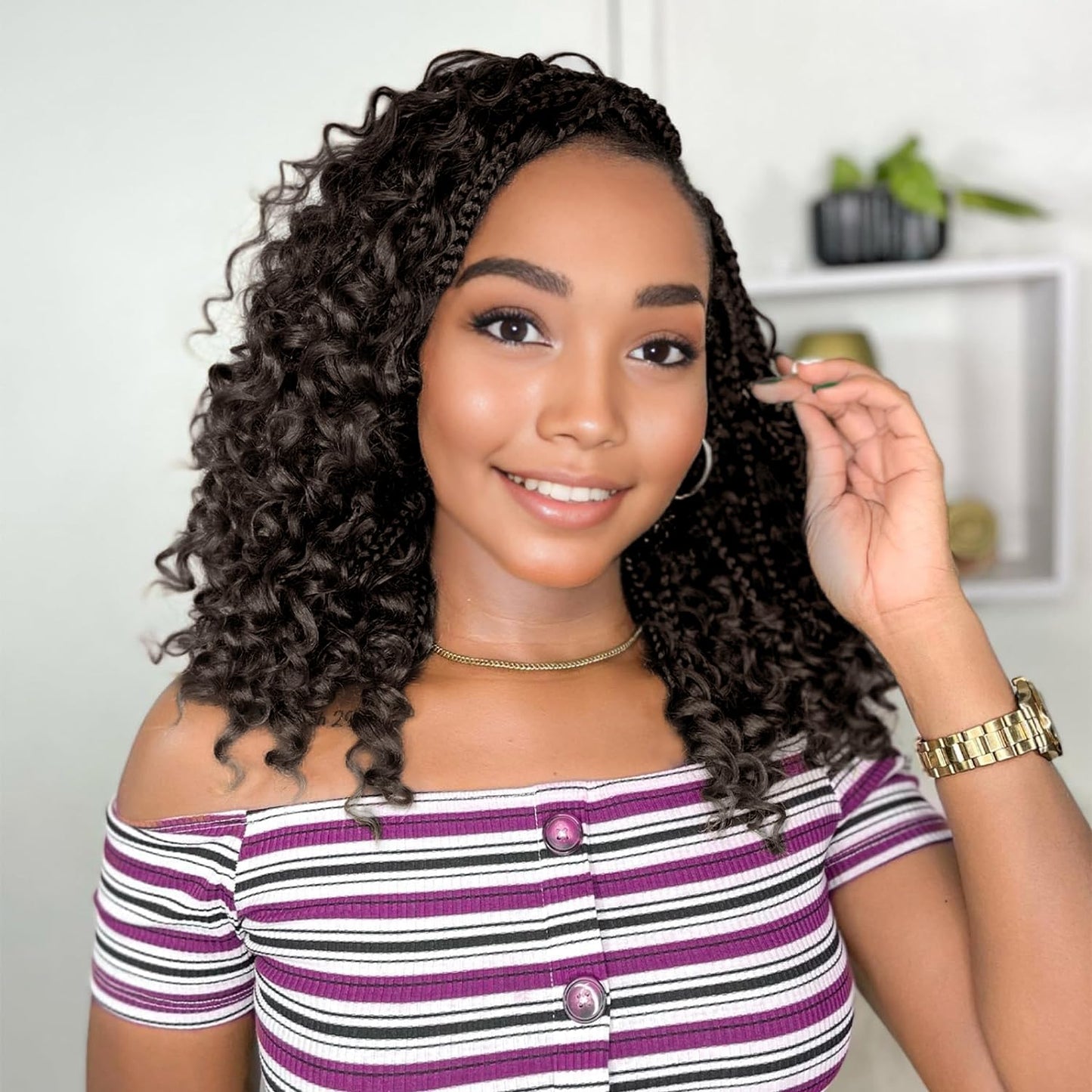 Yewell 9 Packs Goddess Box Braids Crochet Hair Boho Box-Braids With Curly Ends Crochet-Hair For Black Women,12 Inch Pre Looped Bohemian Crochet Box-Braiding(12Inch 9Packs,4)