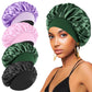 4PCS Silk Bonnet for Sleeping - Hair Satin Bonnets for Black Women Men,Wrap Cap for Curly Hair,Elastic Wide Band Bonnet Shower Cap for Sleeping (Purple & Pink & Pale Green & Black)