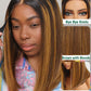 KLAIYI Bye Bye Knots Glueless Wig Ombre Brown with Blonde Bob Straight Precut 7x5Lace Front Human Hair Wig with Dark Roots Pre Plucked Bleached Blunt Cut Balayage Highlight Ready to Wear and Go 14Inch