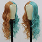 SISIFIRE Synthetic Wavy Wig Ombre Half Blue Small Lace Front Wig Heat Resistant Fiber Wigs for Cosplay Halloween Christmas Wigs