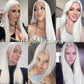 Fugady 13x4 Glueless White Wig Straight Synthetic Lace Front Wig Pre Plucked 250 Density Hd Lace Wig With Baby Hair Heat Resistant Wigs For Women 26 inch Grey Silver Platinum Blonde Wig