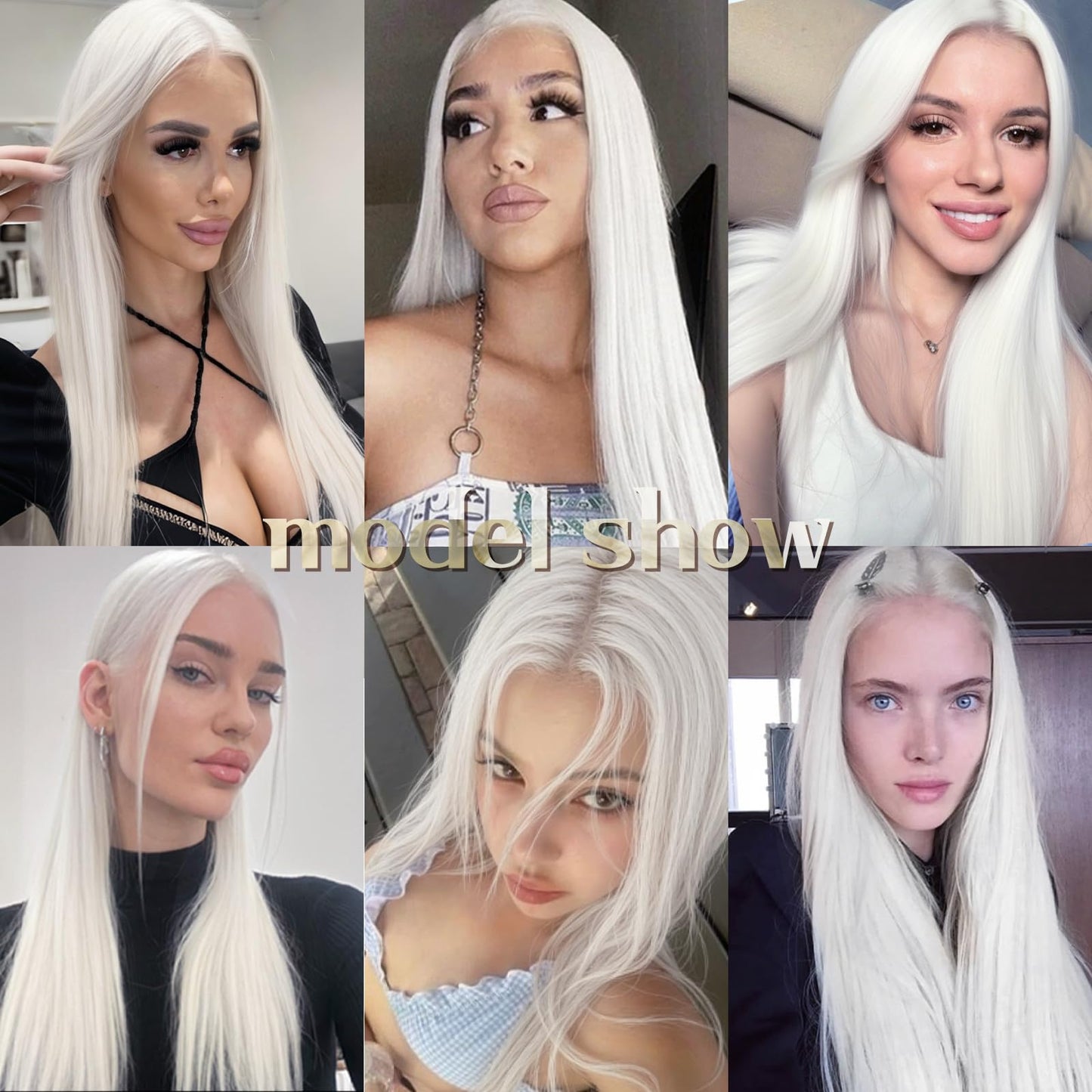 Fugady 13x4 Glueless White Wig Straight Synthetic Lace Front Wig Pre Plucked 250 Density Hd Lace Wig With Baby Hair Heat Resistant Wigs For Women 26 inch Grey Silver Platinum Blonde Wig