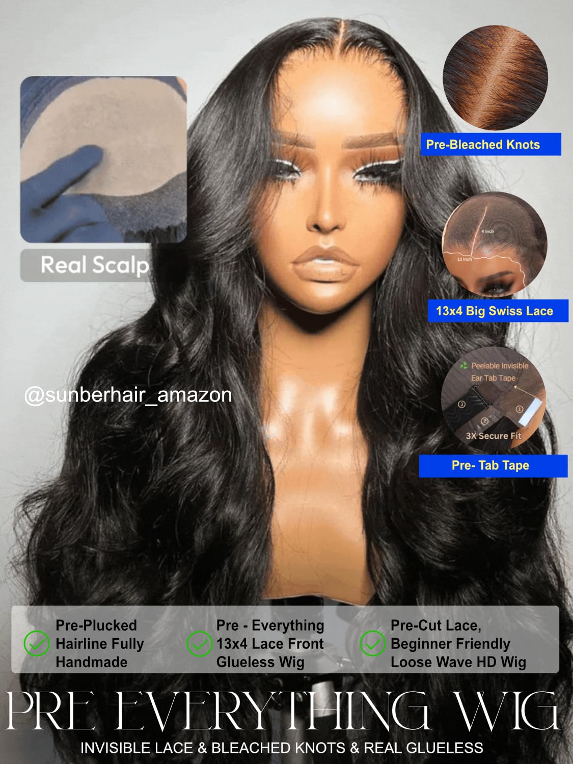Sunber 13x4 Pre-Everything Wig With Loose Wave Face-Framing Layers And Side-Swept Bangs With Drawstring 180% Density 22Inch