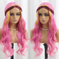 SISIFIRE Pink Yellow Highlight Dark Red Long Curly Wavy Wigs for Women Middle Part Synthetic Heat Resistant Fiber Small Lace Wig for Halloween Cosplay Christmas Wigs