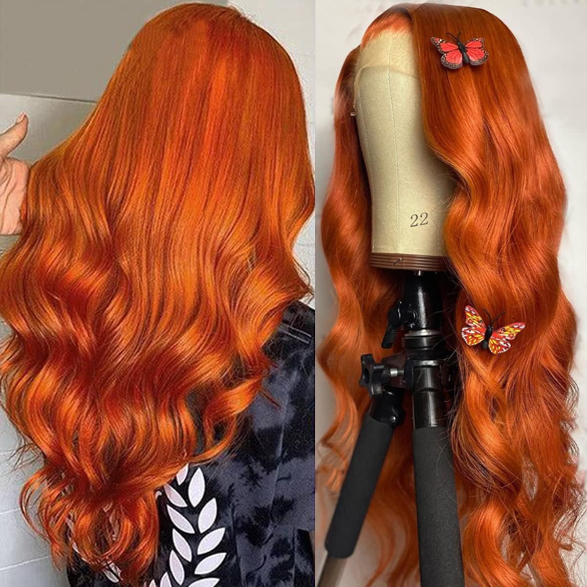 QZOQZO Ginger Lace Front Wigs Human Hair Body Wave 13x4 Transparent HD Lace Frontal Wigs Pre Plucked with Baby Hair for Black Women Human Hair Glueless Colored Wigs 30 inch