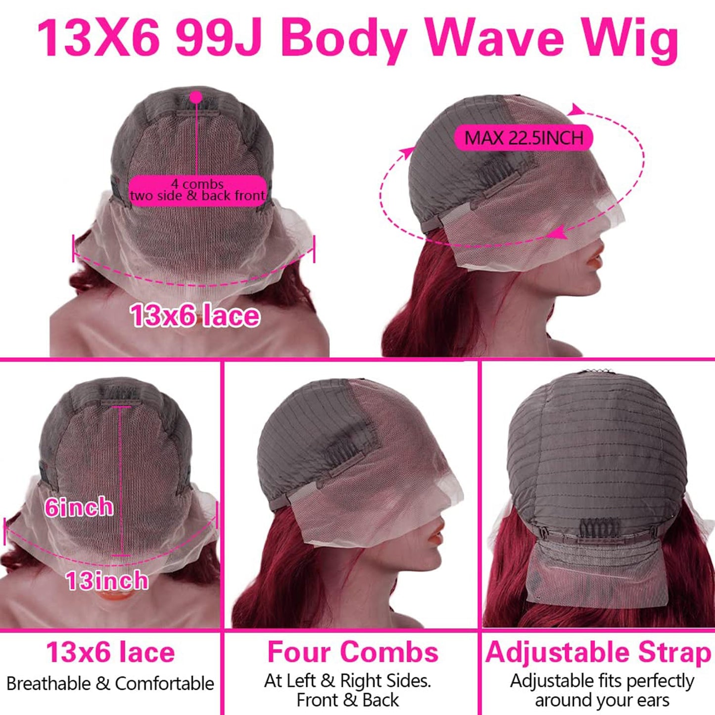 BOSDIOS 99J Burgundy Lace Front Wigs Human Hair 13x6 Deep Wave Lace Frontal Wig Human Hair for Black Women Red Water Curly Wave Wigs 180% Density Glueless Pre Plucked with Baby Hair(24inch)