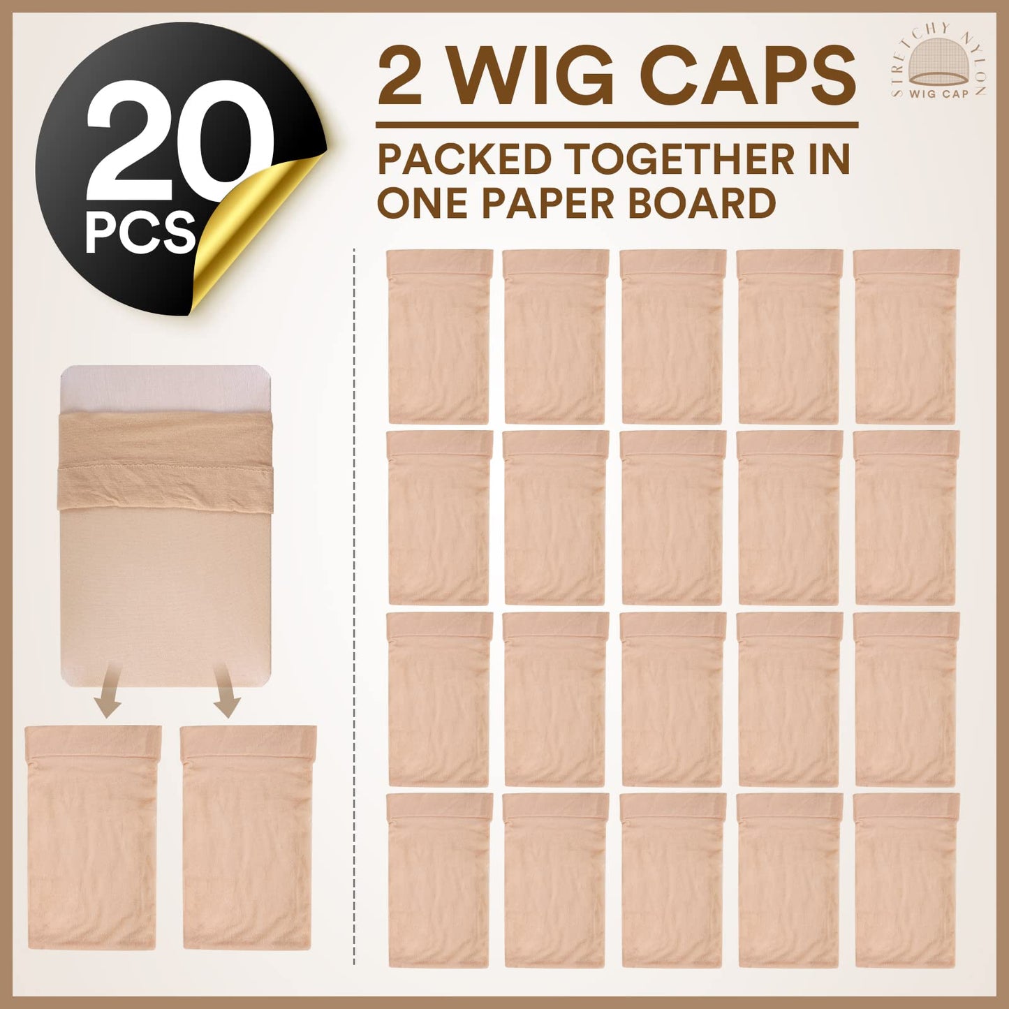 Teenitor Wig Cap, Nylon Wig Caps, 20Pcs Stocking Wig Caps for Women Nude