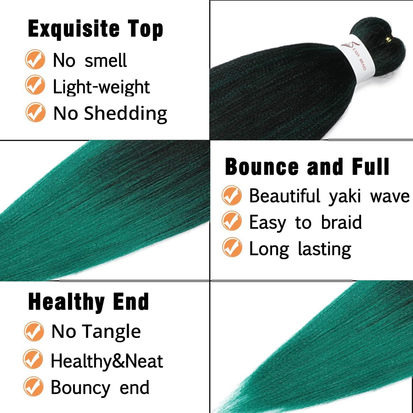 Braiding Hair Pre Stretched 24 inch 3 Packs Ombre Black to Green Professional Soft Yaki Texture,No Itch, Hot Water Setting Hair Extensions for Braids (24in,1B/Green)