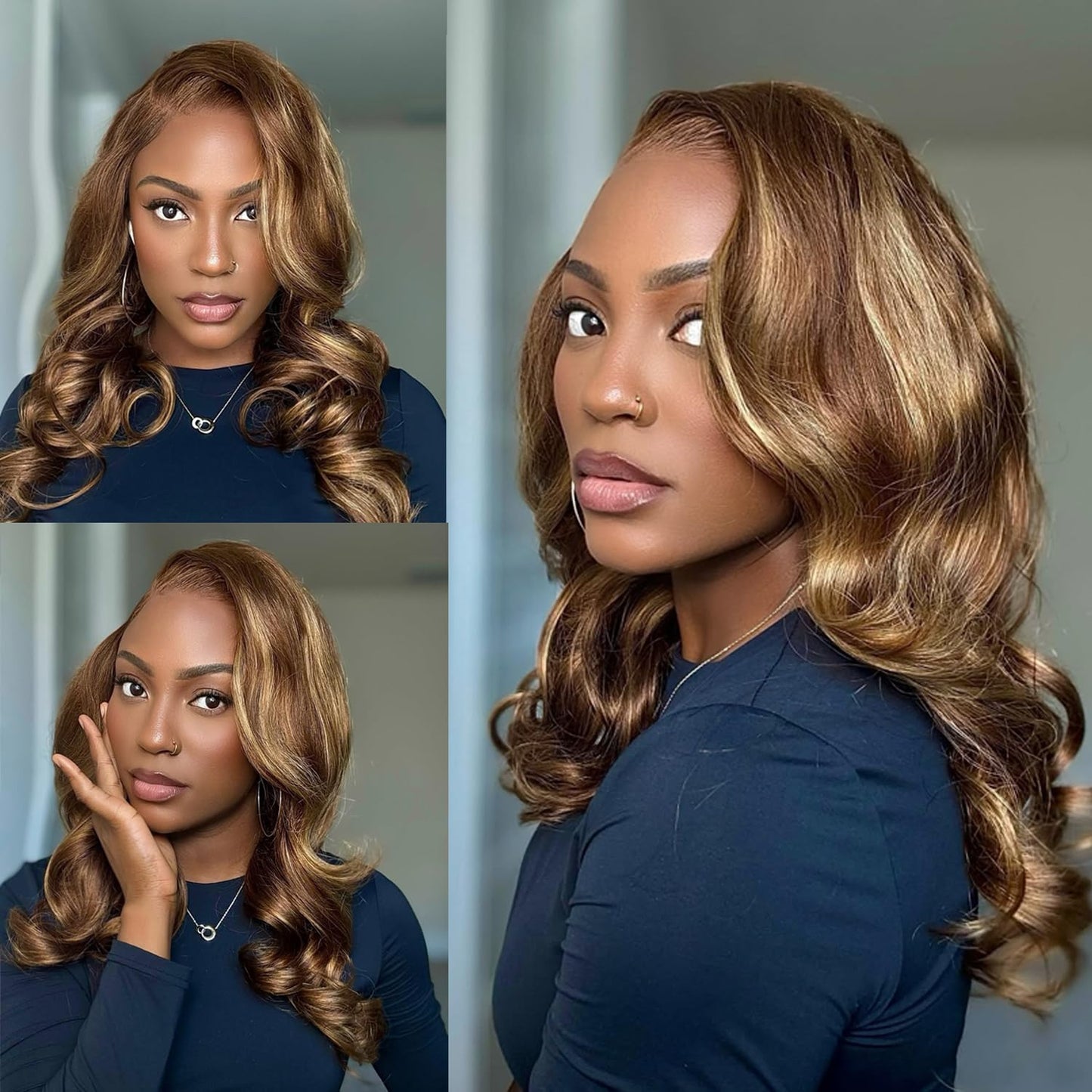 Douyin Honey Blonde Bob Wig Human Hair 16 Inch 13x4 Body Wave 4/27 Highlight Ombre HD Lace Front Wigs Human Hair Pre Plucked Glueless Lace Frontal Bob Wigs for Women