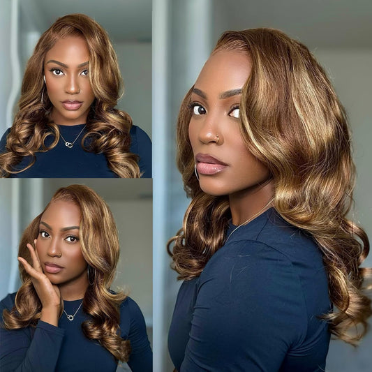 Douyin Honey Blonde Bob Wig Human Hair 16 Inch 13x4 Body Wave 4/27 Highlight Ombre HD Lace Front Wigs Human Hair Pre Plucked Glueless Lace Frontal Bob Wigs for Women