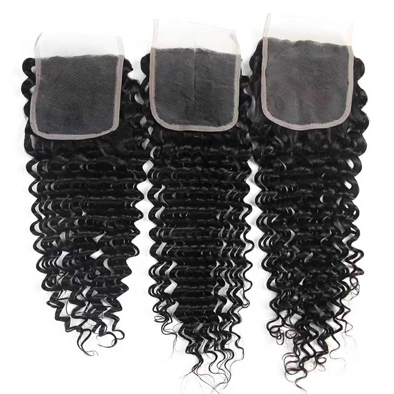 4x4 Hd Lace Closure Human Hair 12 Inch Free Part Deep Wave Closure Virgin Remy Curly Human Hair for Women Transparent Lace Closures Pre Plucked Natural Black
