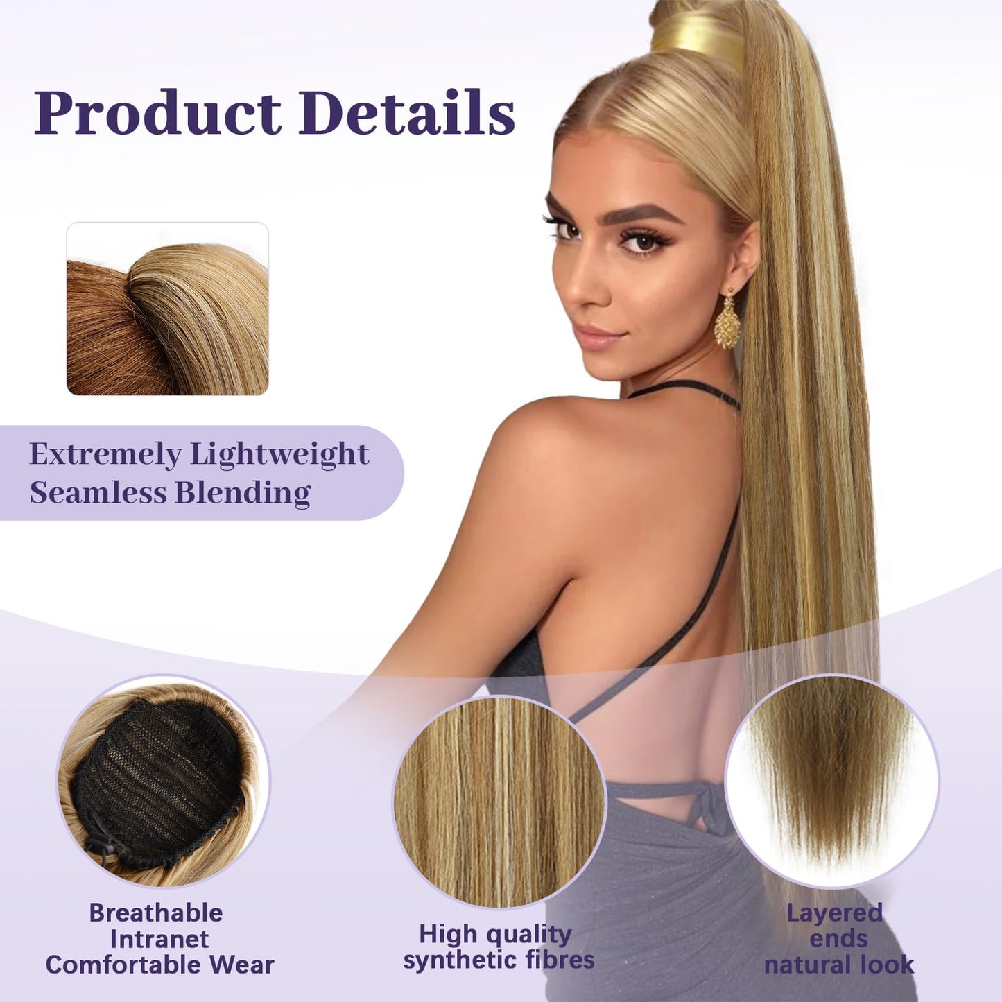 ORSUNCER Drawstring Ponytail Extension, Long Straight Pony Tails Hair Extensions Natural Soft Clip in Ponytail for Women Synthetic Hairpieces