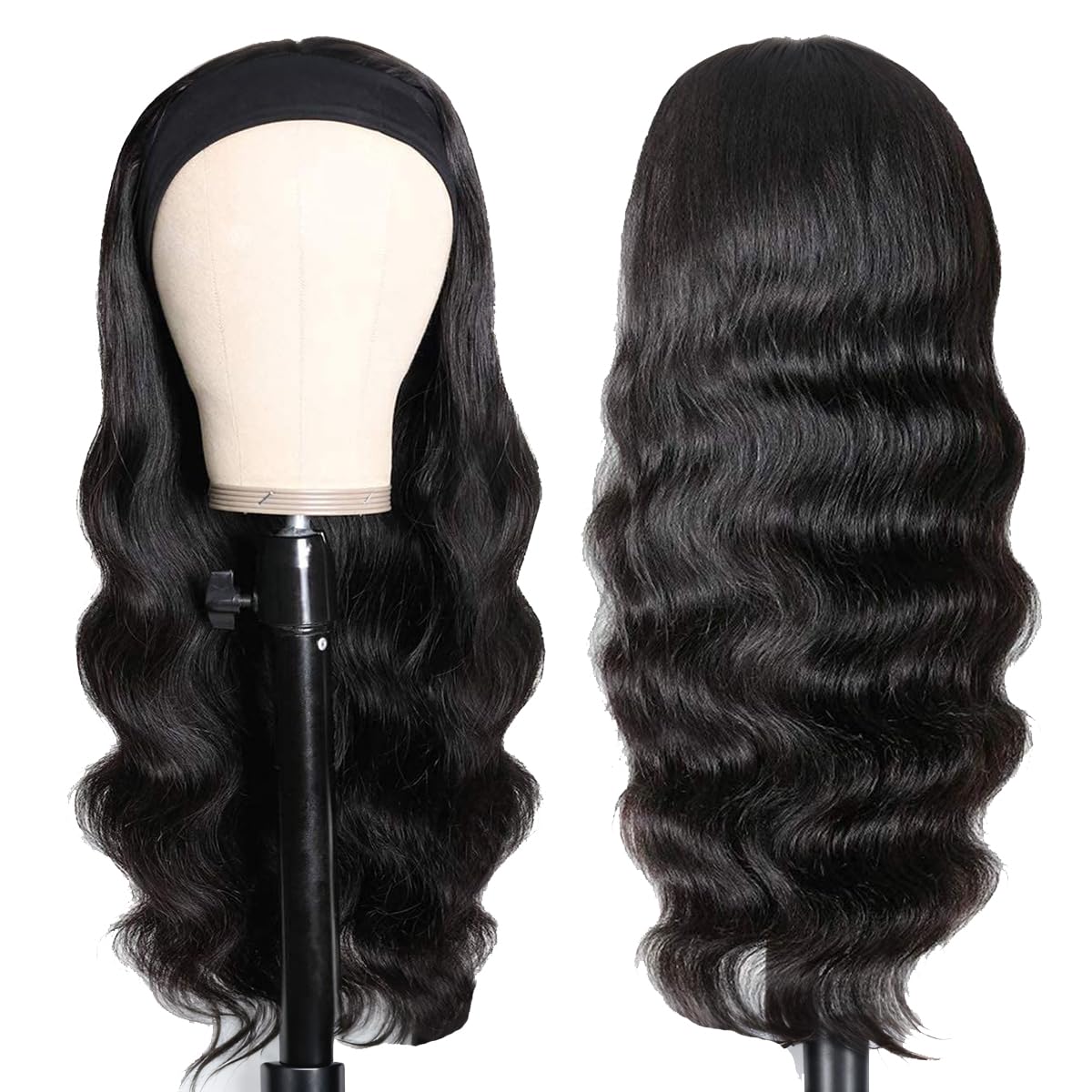 olimaruly Headband Wig Human Hair Body Wave Headband Wigs for Black Women Brazilian Virgin Hair 16 Inch Glueless Wigs Human Hair Headband Wig 150% Density Natural Color