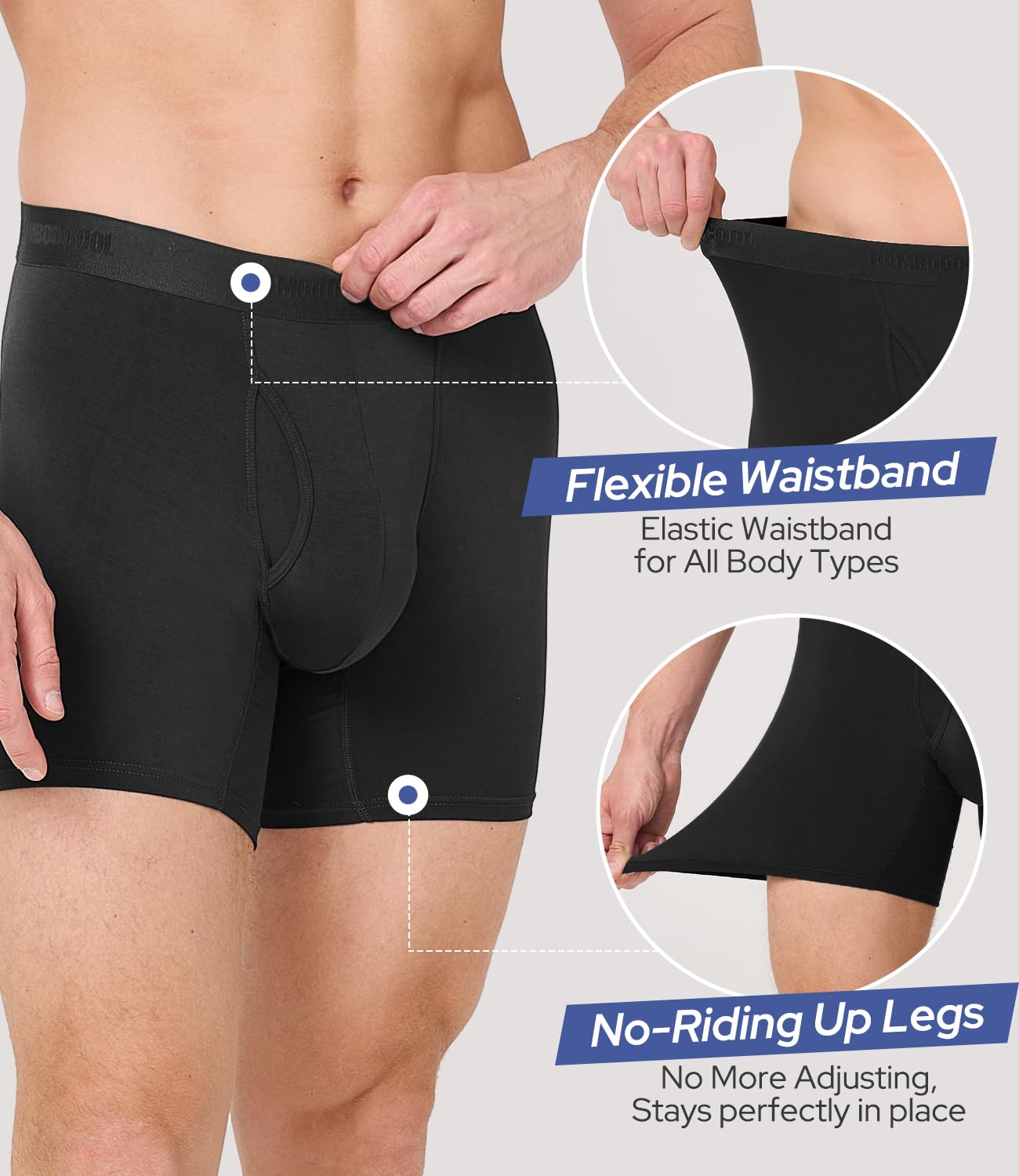 BAMBOO COOL Mens Underwear Ultra Soft & Breathable Boxer Briefs Moisture Wicking Tagless 3D Pouch 4 Pack
