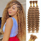 Blonde Human Braiding Hair Deep Water Wave Bulk Human Hair 150g 24 Inch Color 27 Curly Human Hair for Boho Braids Hair Extensions No Weft 3 Braids Per Pack Wet and Wavy