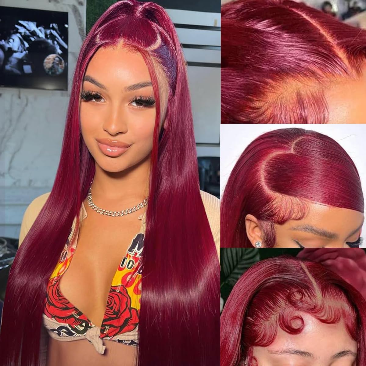 tobasew 200 Density Burgundy Straight Lace Front Wigs Human Hair 99J 13x6 HD Lace Frontal Red Wigs Pre Plucked With Baby Hair