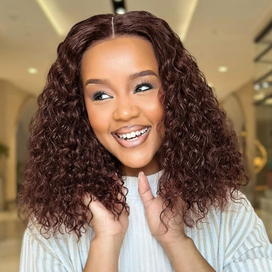 Hihmarm Chocolate Brown Deep Wave Bob Wig Human Hair 13x6 HD Lace Front Wigs Human Hair Pre Plucked Short Curly BOB Wigs For Black Women 180% Density Dark Brown Glueless Frontal Wigs 14 Inch