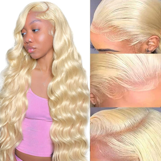 Resore 613 HD Lace Frontal Wig 32 Inch Full & Thick 13x6 Body Wave HD Lace 613 Blonde Wig 200 Density Human Hair Glueless Pre Plucked 613 Colored Human Hair Wigs With Baby Hair for Women