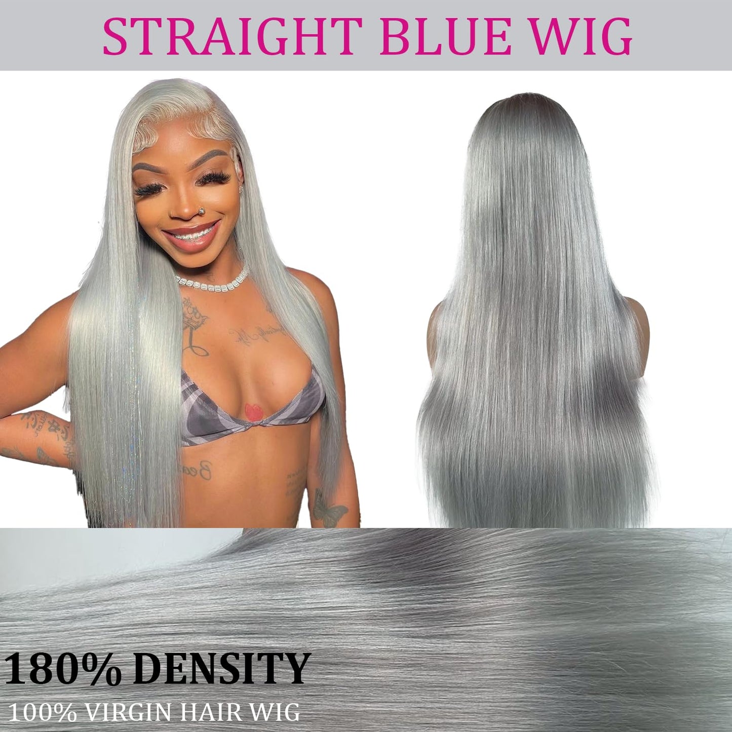 PANDA ANGEL Grey Human Hair Wig Straight Lace Front Wig Human Hair Glueless Wigs Pre plucked 13x4 Hd Full Lace Front Wig 180% Density Straight Lace Front Wig 32 Inch