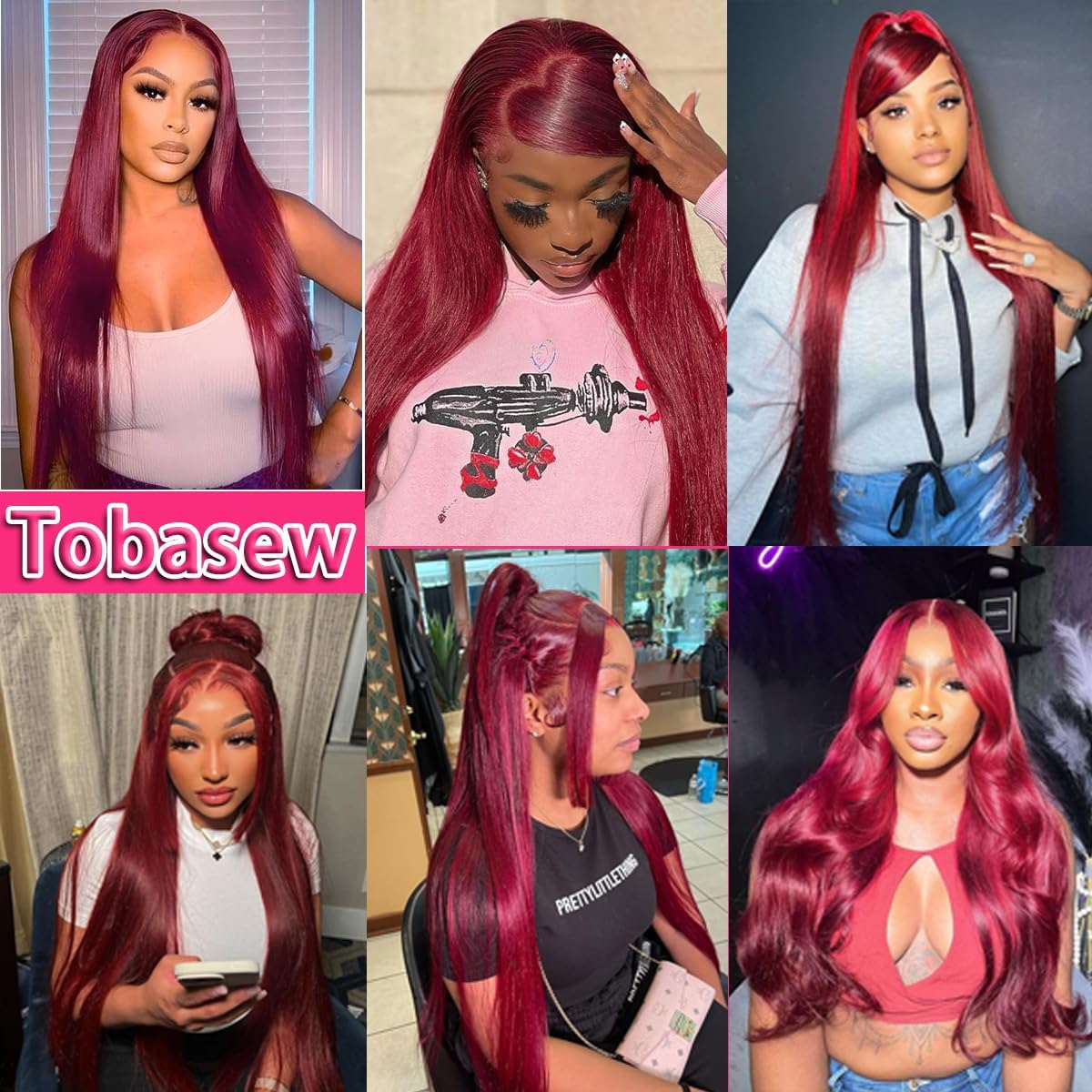 tobasew 200 Density Burgundy Straight Lace Front Wigs Human Hair 99J 13x6 HD Lace Frontal Red Wigs Pre Plucked With Baby Hair