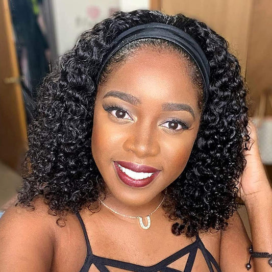 Aiterina Headband Wig Deep Wave Human Hair Wigs Virgin Hair Wigs 14 Inch None Lace Front Wigs For Black Women Deep Wave Machine Made Wigs Natural Color