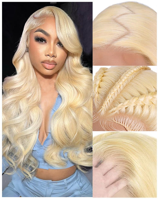 Femca 613 13x6 Lace Front Wig Human Hair 200 Density Blonde Wig Human Hair HD Lace Frontal Wig Pre Plucked 100% Real Human Hair Easily Stained No Tangle Minimal Shedding 24 Inch