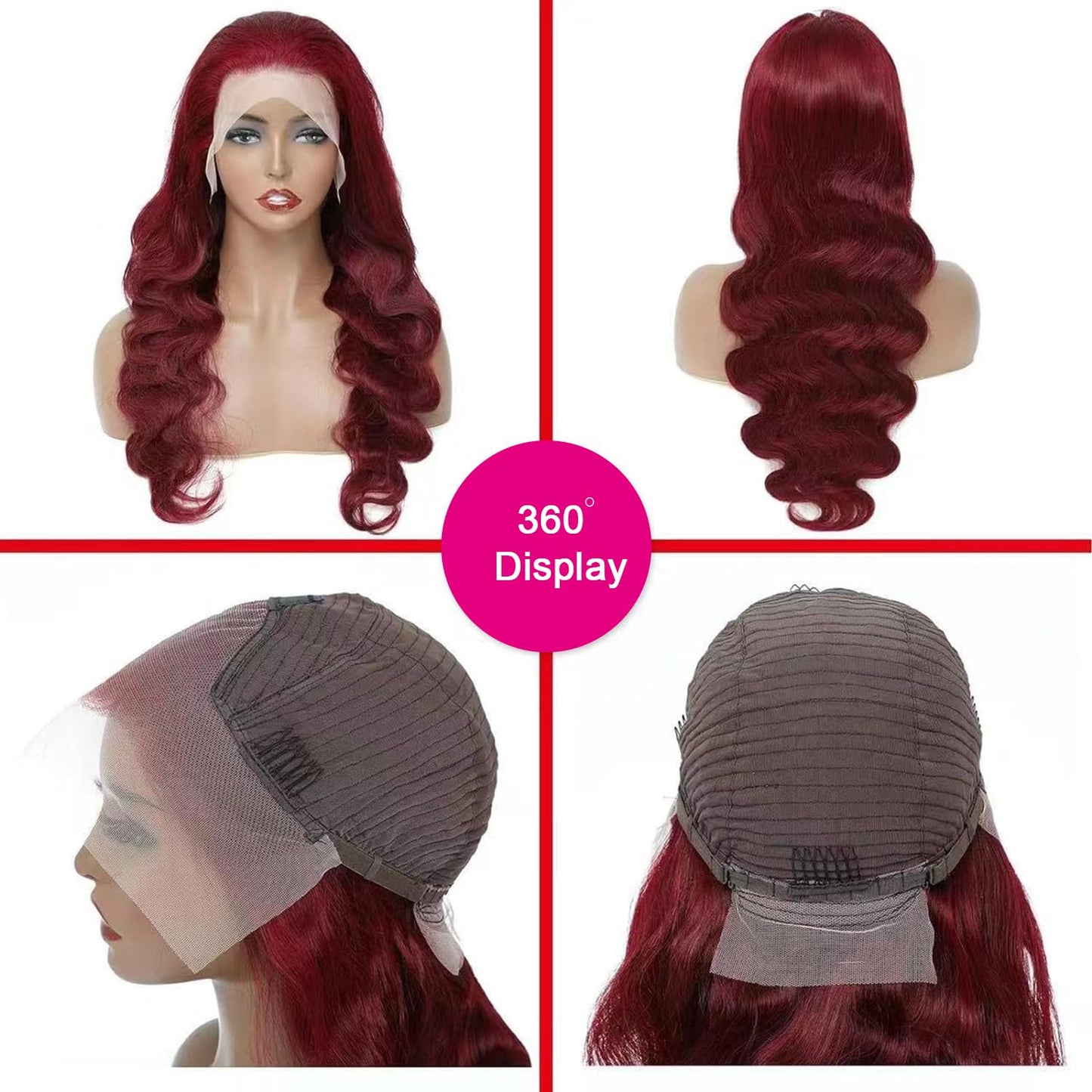 QZOQZO 99J Burgundy Lace Front Wigs Human Hair 13x6 HD Transparent Body Wave Lace Front Wigs Pre Plucked 99j Burgundy Red Wine Glueless Human Hair Wigs for Women Reddish Brown 180% Density 34 Inch