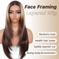 BrownBomb Ombre Blonde Brown Wear and Go Glueless Wigs Pre Plucked Pre Cut for Beginners Synthetic Lace Front Wigs With Bangs Long layered Straight Wigs With Dark Roots 26 Inch 3 Seconds to Wear