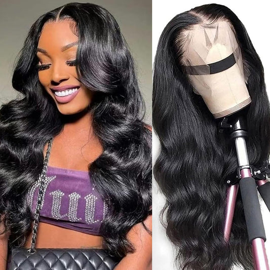 Rylice 13x4 Lace Front Wigs Human Hair,Pre Plucked 18inch Hd Transparent Lace Front Wigs 180% Density Body Wave Wig Human Hair For Black Women Natural Hairline With Baby Hair