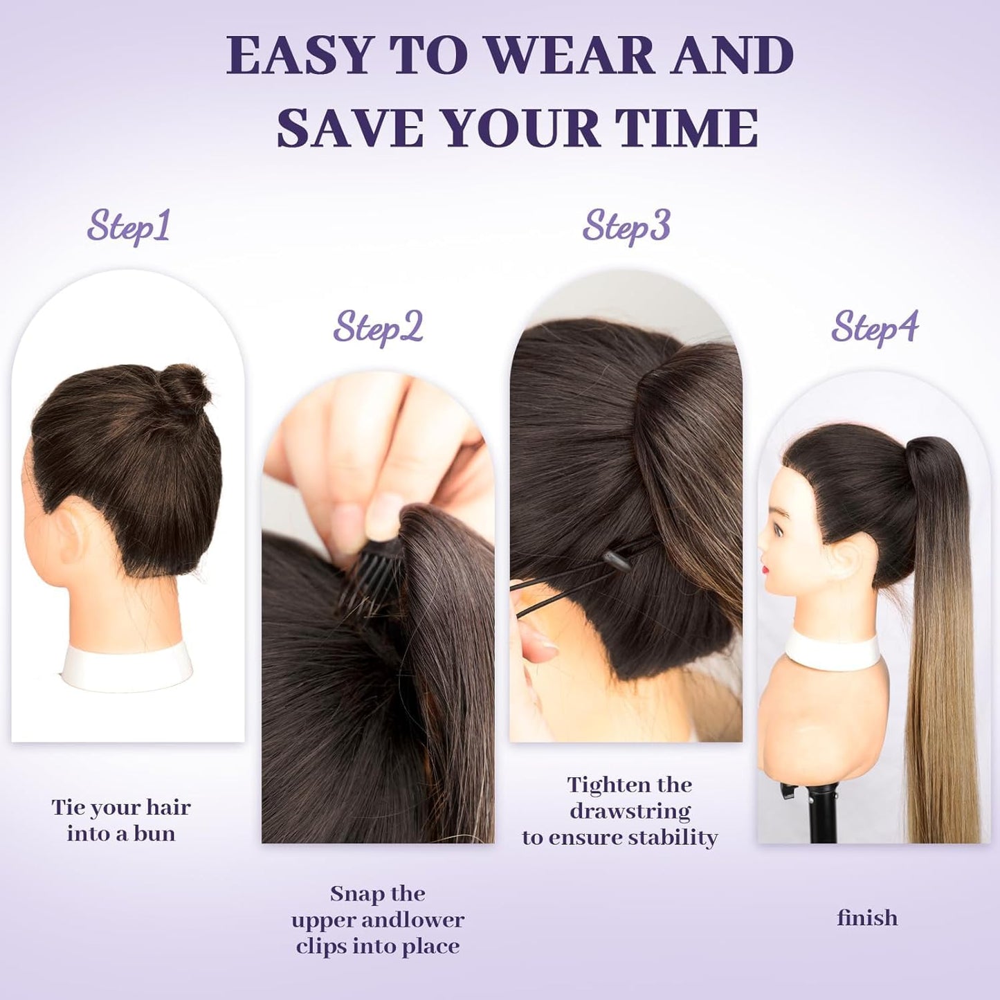 ORSUNCER Drawstring Ponytail Extension, Long Straight Pony Tails Hair Extensions Natural Soft Clip in Ponytail for Women Synthetic Hairpieces Auburn Brown