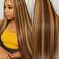 WOOMN Highlight Ombre Lace Front Wig Human Hair 13X6 Honey Blonde Straight HD Lace Frontal Wig Pre Plucked Tangle-Free 200 Density Brown Wig 4/27 Colored Real Virgin Human Hair 22 Inch